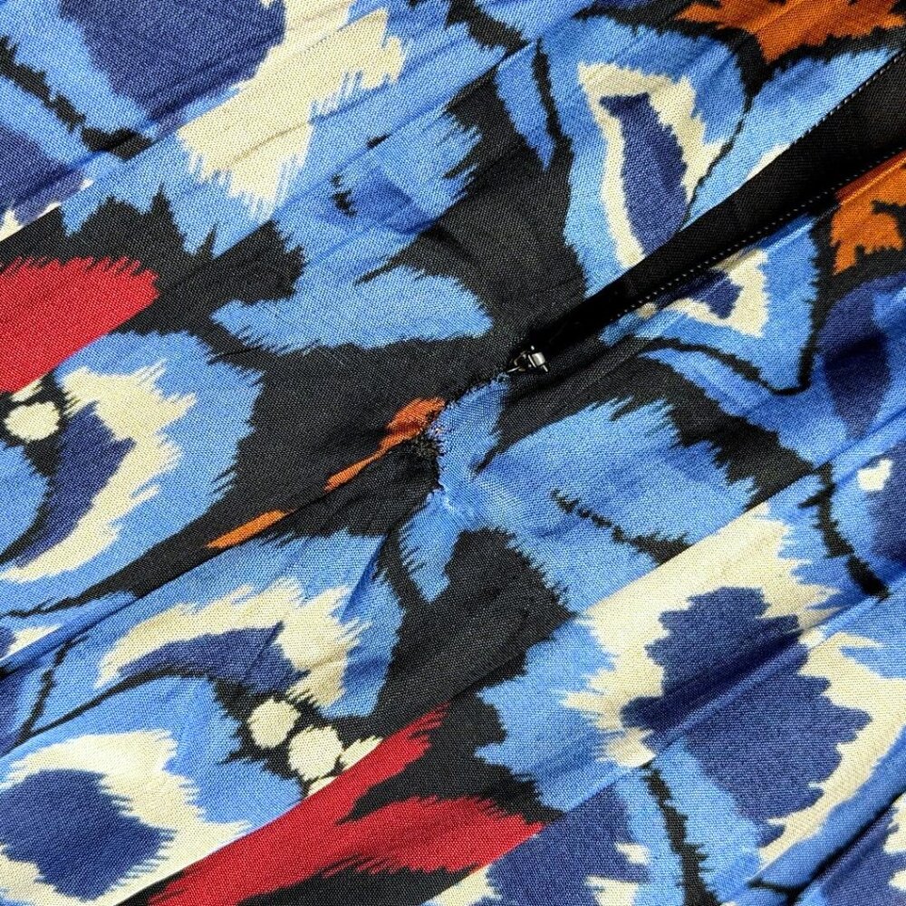 Farm Rio Gathered Printed Crepe de Chine Bishop-Sleeve Maxi Dress, Blue/Red, L - Picture 12 of 14